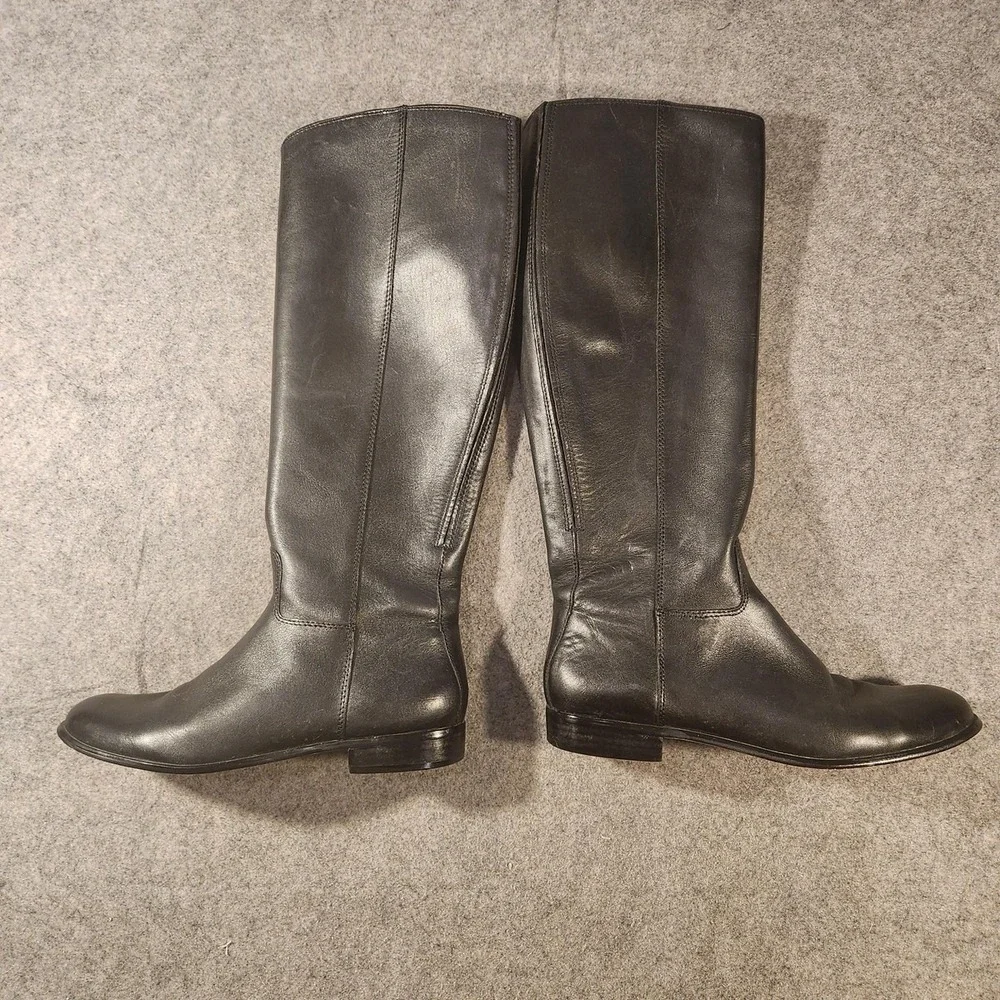 Corso Como Boots Womens Size 6 Black Leather Knee High Riding Zip Block Heel‎